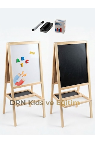 Drnkidsveeğitim Çift Taraflı Manyetik Özellikli Ahşap Yazı Tahtası15 Renkli Tebeşir,silgi,kalem Hediye Kurulum Gerektirmez Ahşap