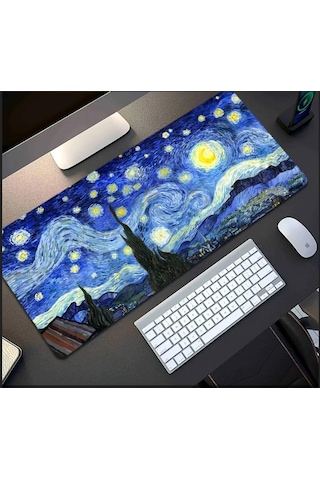 70x30 Cm Van Gogh Yıldızlı Gece Tasarımı Kaydırmaz Taban Speed Yüzey Oyuncu Mouse Pad Gaming