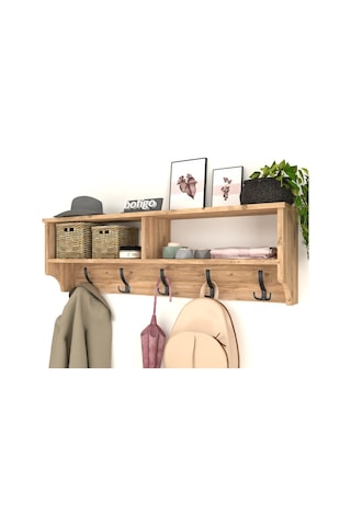 Bofigo Portmanto Duvar Askılığı Elbise Askılığı Raflı Duvar Askıl Çam