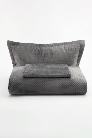 Lidia Kadife Çift Kişilik Yatak Örtüsü Takımı - Antrasit