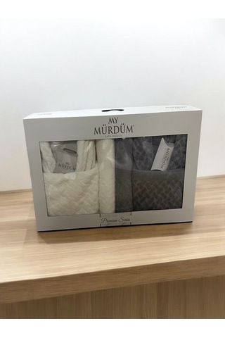 Banyo Çeyiz Seti, %100 Pamuk Bornoz Takımı, 8 Parça Aile Bornoz Seti, Havlu & Havlu Seti Gri-krem Gri