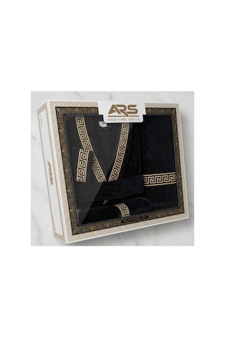 Premium %100 Pamuk Unisex Şalyaka Cepli Bornoz Seti 4 Parça Havlu Terlik Takımı Siyah Siyah