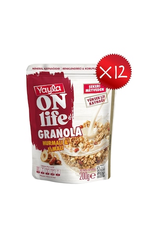 Yayla Onlife Hurmalı Ve Elmalı Granola 200 G X 12 Adet