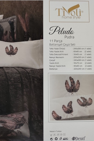 11 Parça Battaniyeli Çeyiz Seti - Tafta Yatak Örtüsü & Nevresimli Çeyiz Takımı-peludo-pudra Pudra Pudra