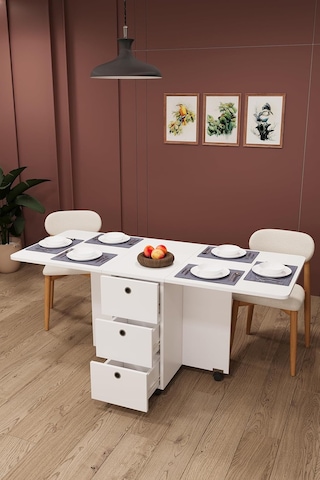 Ayrex Asra Trend Saf Beyaz Km-100 Çekmeceli Katlanır Mutfak Masası Ve Kiler Dolabı 168x70 Cm%100 Mdflam Diğer