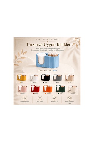 Makyaj Pamuğu Ve Kulak Çubuğu Organizeri 13cmx6cmx7cm Mavi