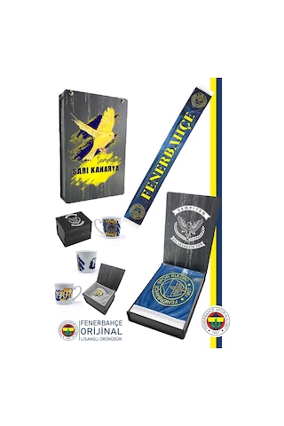 Fenerbahçe Lisanslı Bir Şarkısın Sen Fenerbahçe Şal Atkı Seramik Kupa Set Kanarya Baskılı Ahşap Kutulu Sarı - Lacivert