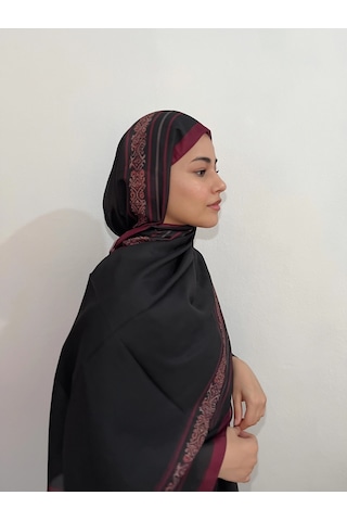 Modakaşmir Aminenesil Etnik Düz Siyah Fuşya Renk Şal Soft Pamuk Şal