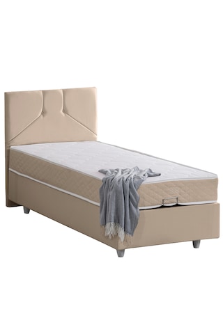 Wick Tek Kişilik Baza Başlık Letto Yatak Seti - Bej 90 x 190