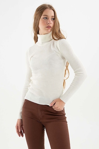Fashion Friends Kadın Fitilli Balıkçı Yaka Kazak 23k0288k1 Ekru