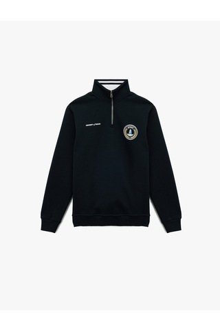 Koton Uzun Kollu Şardonlu Baskılı Yarım Fermuarlı Sweatshirt Lacivert 6wam70114mk Lacivert