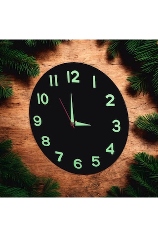 Çocuk Odası Fosforlu 3d Kabartma Rakam Ahşap Mini Duvar Saati Siyah