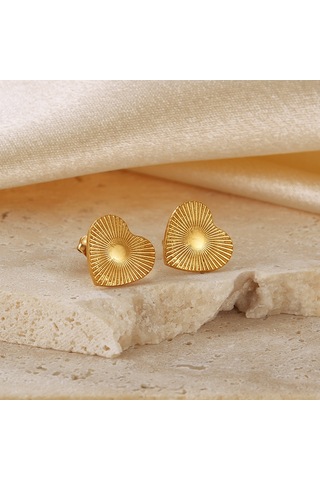 Sones Opk Ge940 1 Çift Vintage Paslanmaz Çelik Şeftali Kalp Şerit Küpe Altın