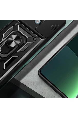 Xiaomi Redmi Note 13 Pro 5g Kılıf Magnetik Standlı Kamera Korumalı Zore Sürgülü Vega Kapak Siyah