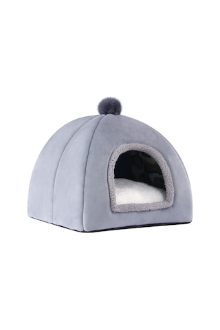 Mufunye Kedi Yatağı, Evcil Hayvanlar İçin Isıltılı Rahat Mağara Tasarımı, Makinede Yıkanabilir Gri