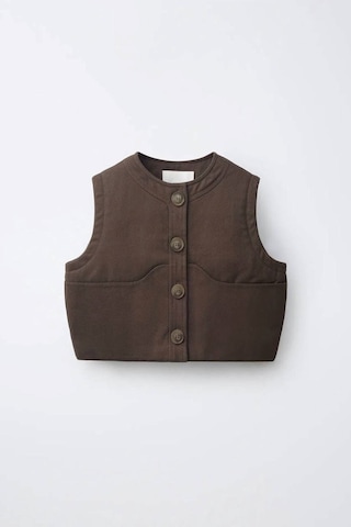 Minigimin Cicileri Milano Gabardin Kapitone Elyaflı Unisex Çocuk Yelek - Kahve Kahverengi