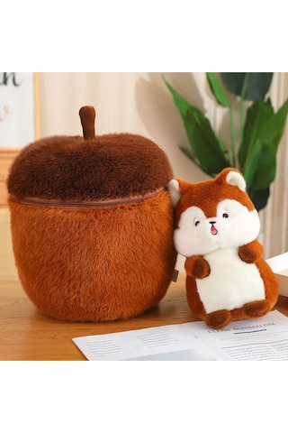 Fındık İçinde Sincap Peluş Oyuncak Büyük Boy Uyku Arkadaşı Yastık Peluş Fermuarlı Özel Seri