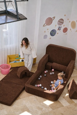 Funbed Yeni Nesil Montessori Çocuk Yatağı & Oyun Alanı Yıkanabilir Sıvı Geçirmez Kahverengi - 836527200