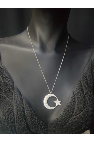Ay Yıldız Türk Bayrağı Zirconia Taşlı 925 Gümüş Sevgiliye Eşe Anneye Hediye Kolye