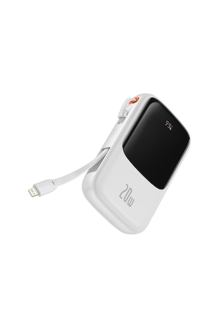 Baseus Q Pow Pro Dijital Ekranlı 20W 10.000 mAh Lightning Kablolu Powerbank Beyaz