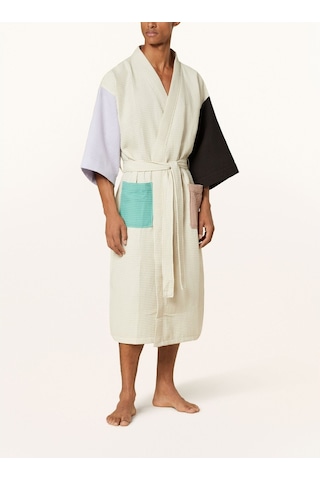 Unisex Kimono Waffle 125 Cm Şal Yaka Çift Halkalı Kemerli Ekru