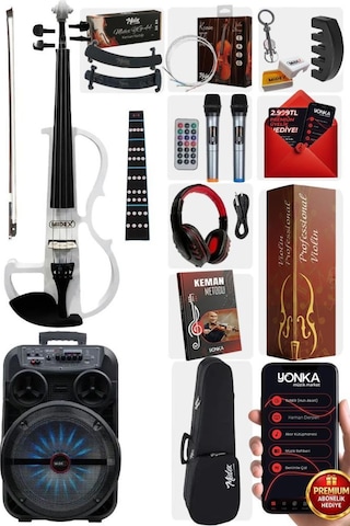 Midex RCZ-606W PAK Elektro Keman + Şarjlı Mikrofonlu Taşınabilir Amfi Full Set Beyaz