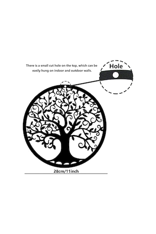 Metal Hayat Ağacı Duvar Dekorasyonu Siluet Sanatı Hediye İç Mekan Dış Mekan Bahçe Ev Dekorasyonu Siyah, 30x30cm 30 30cm