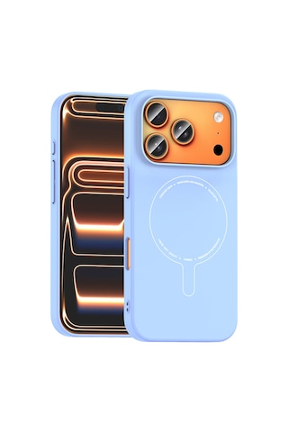 Apple iPhone Uyumlu, 17 Pro Max Kılıf M-safe Şarj Özellikli Kamera Korumalı Zore Elio Sert Pc Kapak - Açık Mavi