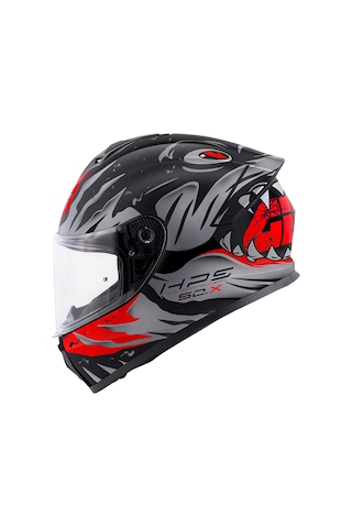 50.x Sharkbıte Mat Siyah-gri-kırmızı Kapalı Motosiklet Kaskı Kırmızı