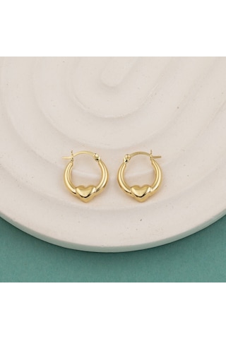 Orta Boy 14 Ayar Altın Kalp Halka Küpe Kpdl35301