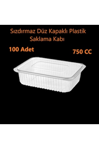 Sızdırmaz Düz Kapaklı Şeffaf Plastik Kap 750 Cc Kapasiteli, 100 Adet, Gıda Saklama Ve Servis Kabı Şeffaf Gri