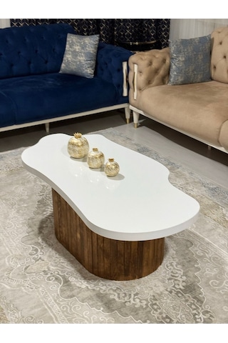 Asimetrik Bulut Model 120x60 Cm Kalın Kenarlı Orta Sehpa Kahverengi Orta Sehpa Kahverengi