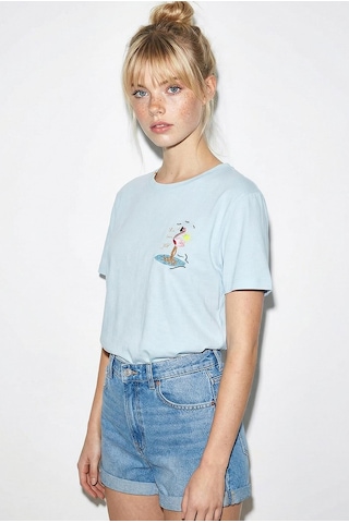 Shade Kadın Pamuk El İşi Flamingo Nakış Detaylı  Tasarım T-shirt 1004 60282049 - Bebe Mavisi L