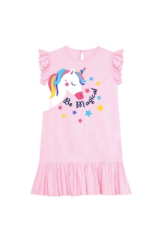 Denokids Unicorn Magic Kız Çocuk Pembe Elbise Renkli Çok Renkli