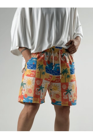 Cocopelli Summer Vibes Patchwork Gabardin Erkek Şort Coc3284 Desenli