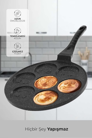 Granit Yüz Emojili Pankek Tava, Gülenyüz Emojili Pankek Tavası 28 Cm