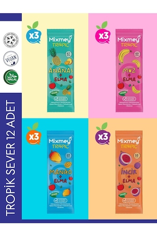 Mixmey Tropik Sever Meyve Barı 12 Adet | Sağlıklı Atıştırmalıklar – Vegan, Glutensiz (20GR X 12 ADET)