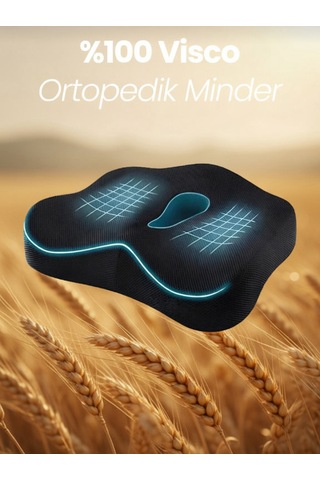 Yeni Nesil Visco Ortopedik Ergonomik Kaymaz Taban Terlemez Hemoroıd Oturma Simidi Minderi Omurga Sağlığını Destekler Ve Oturma Baskısını Azaltır Siyah