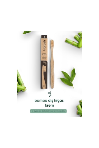 Tbrush Kremrengi Doğal Bambu Vegan Diş Fırçası - Medium (orta Sert) + Paslanmaz Çelik Dil Temizleyici