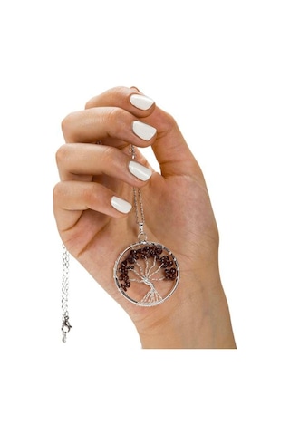 Erilsa Sertifikalı Doğal Lal - Garnet - Granat Taşı Hayat Ağacı Kolye Çok Renkli