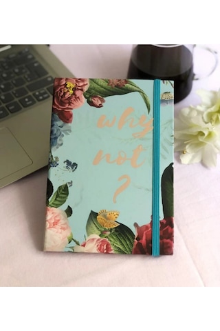 "why Not " Çiçek Mottolu Tasarım Çizgisiz Defter Karton Kapak 60 Yaprak Çok Renkli