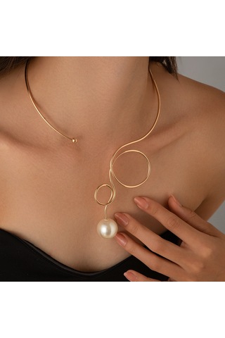 Takı Punk Metal Düz Halka Fiyonk Kolye Kadın Tatlı Serin Su Damlası İmitasyon İnci Gerdanlık Kolye Diğer