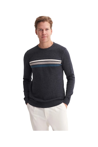 Cazador Soft Touch Slim Fit Basic Çizgi Baskılı Bisiklet Yaka Kazak Lacivert