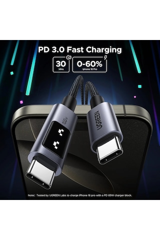 Ugreen Uno Usb-c 100w 5a Qc Pd Örgülü Hızlı Şarj Kablosu, 1 Metre, Siyah, 35501