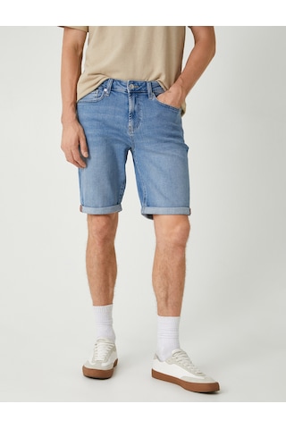 Koton Slim Fit Kot Şort Cep Detaylı Katlamalı Paça Pamuklu Açık İndigo 4sam40100nd Açık İndigo