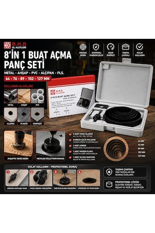 B.h.d El Aletleri Bhd Bhd-00264 Buat Açma Panç Seti 64-73-89-102-127mm 8in1 Pls Metal Ahşap Pvc diğer