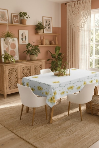 Vivanni Home Yıkanabilir Dikdörtgen Masa Örtüsü Günlük Kullanıma Uygun Pratik Ve Uzun Ömürlü Ayçiçeği Beyaz