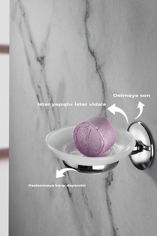 Krom Kaplama Yapışkanlı Mat Plastik Banyo / Tuvalet Katı Sabunluk S-104