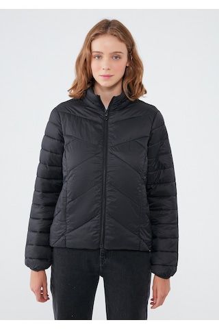 Mavi - Dik Yaka Siyah Şişme Mont 110698-900