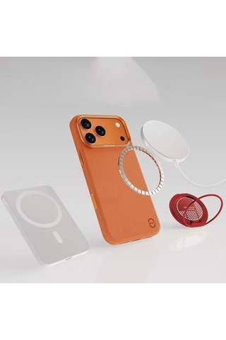 İphone 17 Pro Uyumlu Kılıf M-safe Şarj Özellikli Polimerik Deri Urban Nano Kapak Turuncu Turuncu